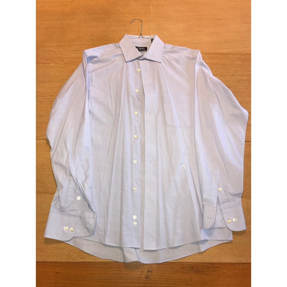 Chaps Essentials Mens Dress Shirt 15-15.5‎ 34/35 Blue Wrinkle Free Regular Fit